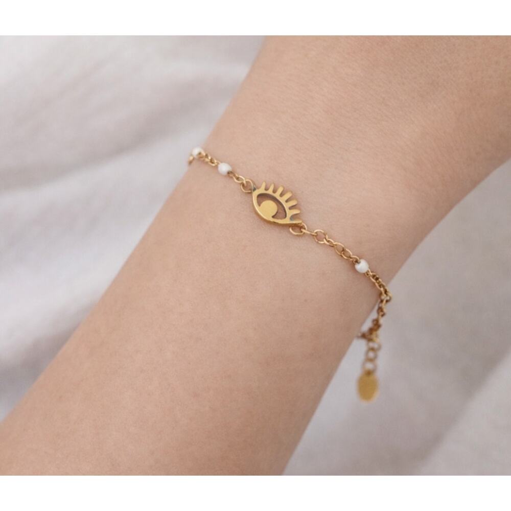 Stainless Steel Gold Evil Eye Bracelet New